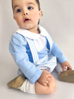 Blue Check Bloomers with Braces, and Blue Bodysuit Set (3M-2Y)