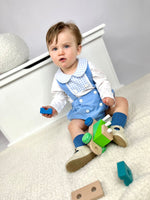 Blue Corduroy Bloomers with Braces, and White Bodysuit Set (3M-2Y)