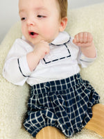 Two-Piece Button-On Set in French Blue Check (3M-2Y)