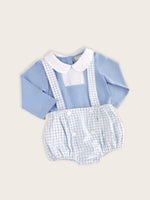 Blue bodysuit set for baby boys with check bloomer