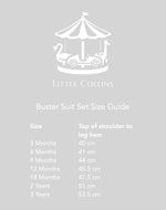 Buster Suit Set - White and Marine Blue Sizing Chart 3 months to 3 years