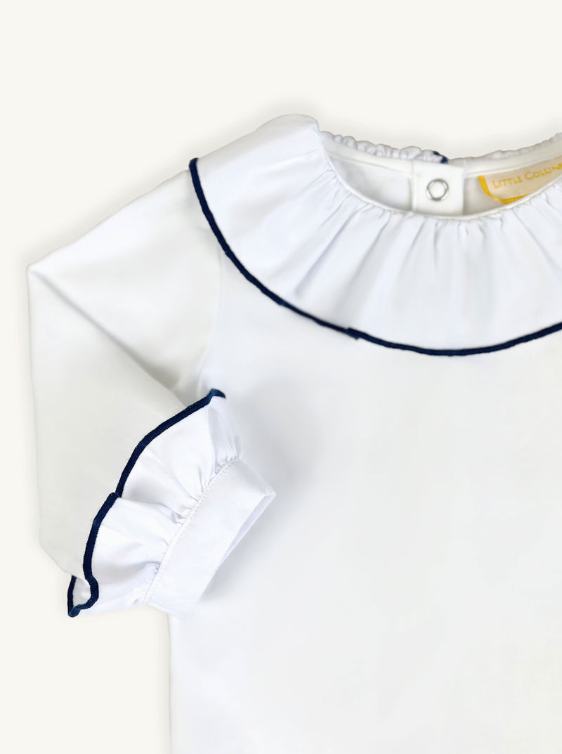 Classic Frill Bodysuit - White and Navy (3M-2Y)