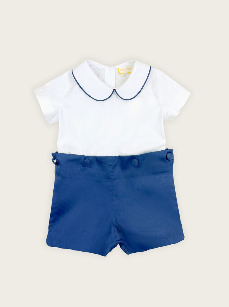 Buster Suit Set - White and Marine Blue front