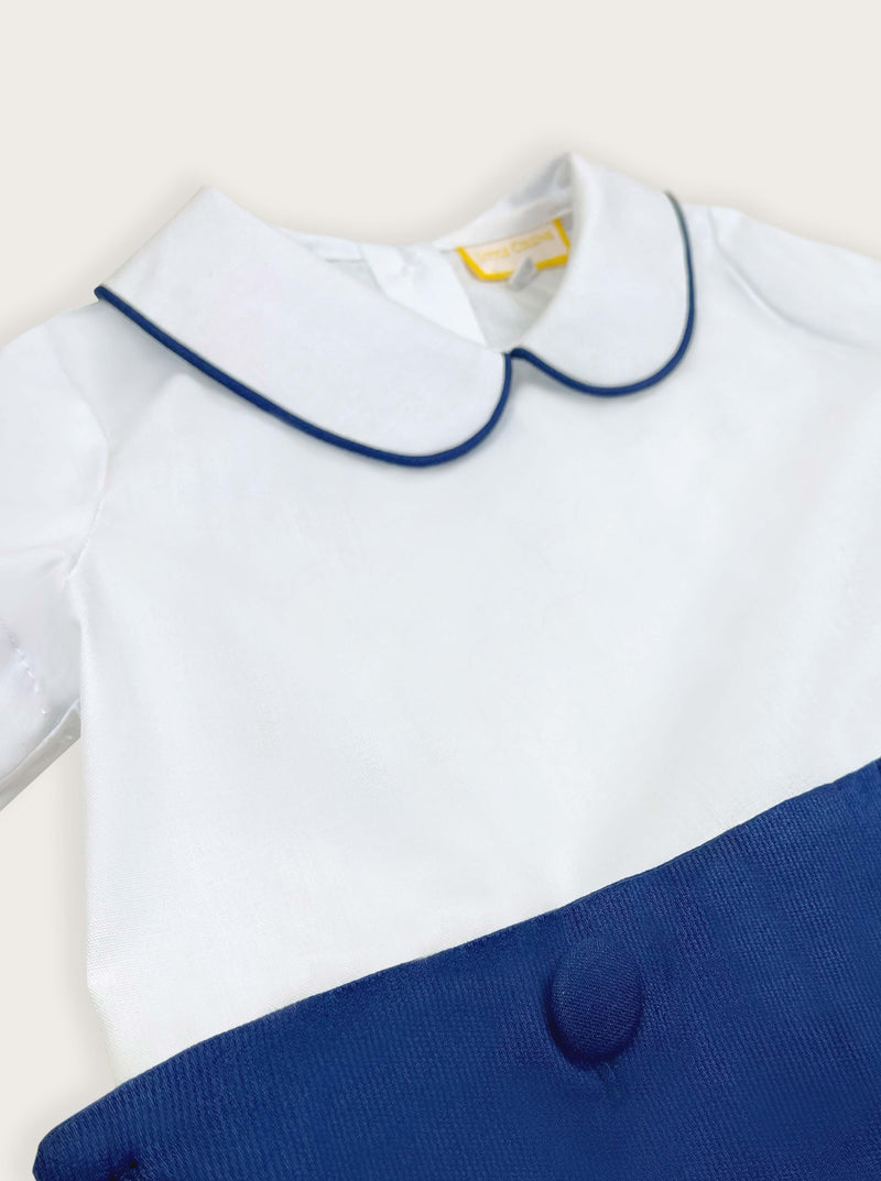 Buster Suit Set - White and Marine Blue Peter Pan Collar