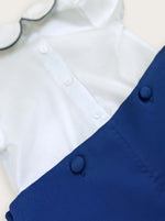 Buster Suit Set - White and Marine Blue Buttons