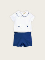 Buster Suit Set - White and Marine Blue two parts set front