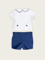 Buster Suit Set - White and Marine Blue two part set back